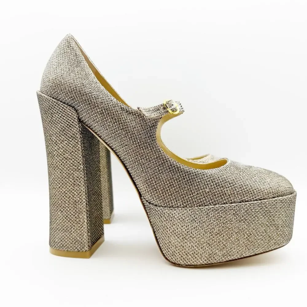 Stuart Weitzman Skyhigh 145 Mary Jane Platform Heels US 9.5 Beige Metallic NWOB